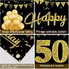 Happy 50th Birthday Banner Decorations, Black Gold 50 Birthday Sign Party Supplies for Men Women, Fifty Birthday Decor Photo Booth Props for Outdoor