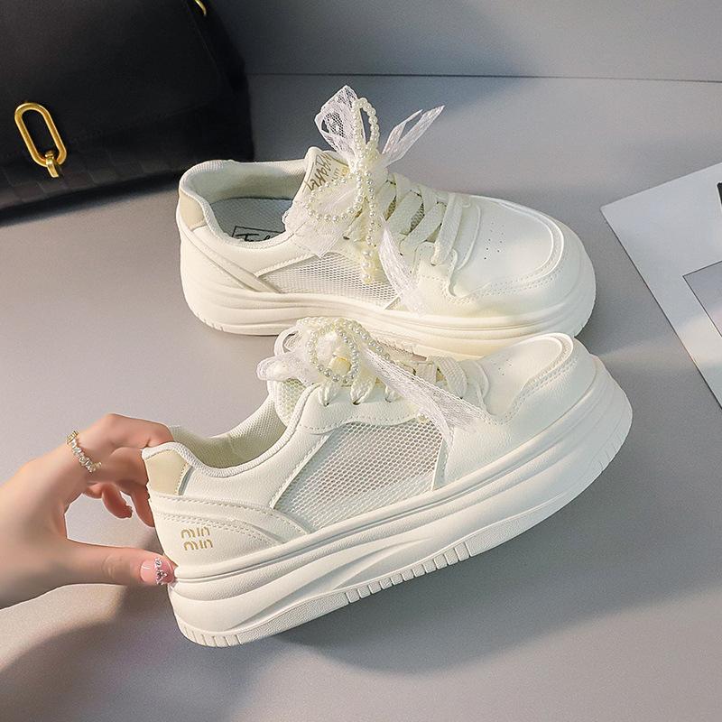 

0 Small thick-soled heightening pearl board shoes women s spring new breathable casual sports little white shoes 40