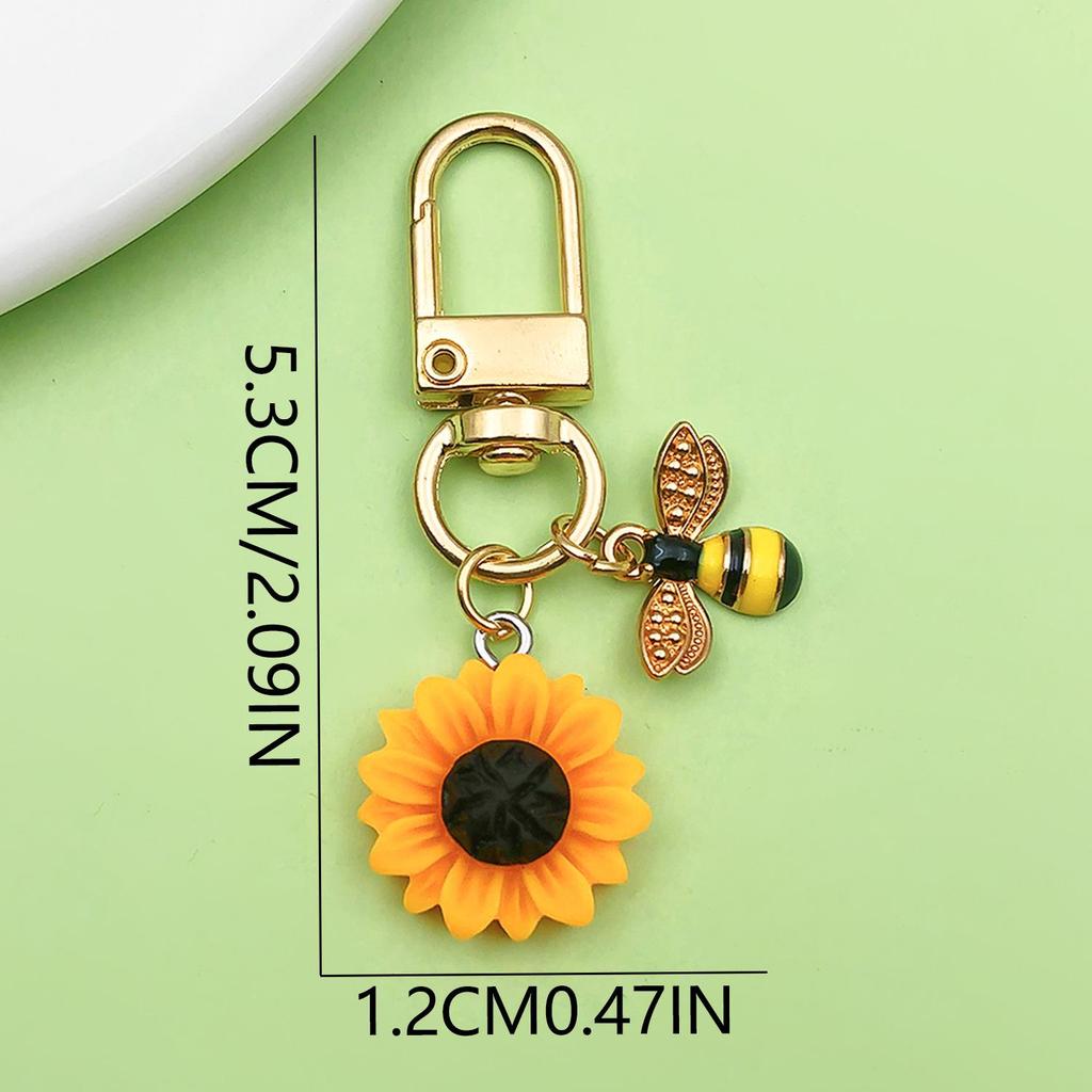Personalized Pearl Bee & Sunflower Honeycomb Keychain Charm