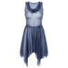 Women Glittery Draped Neck Sleeveless Dance Dress See Through Asymmetrical Hem Performance Gown