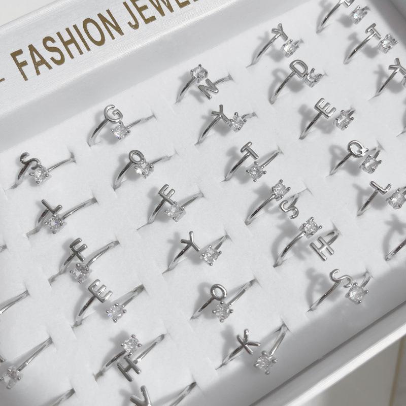 .36Pcs Simple Zirconia Letter Ring - Fashionable, Individualistic, Retro Finger Ring for Parties and Accessories серебряный