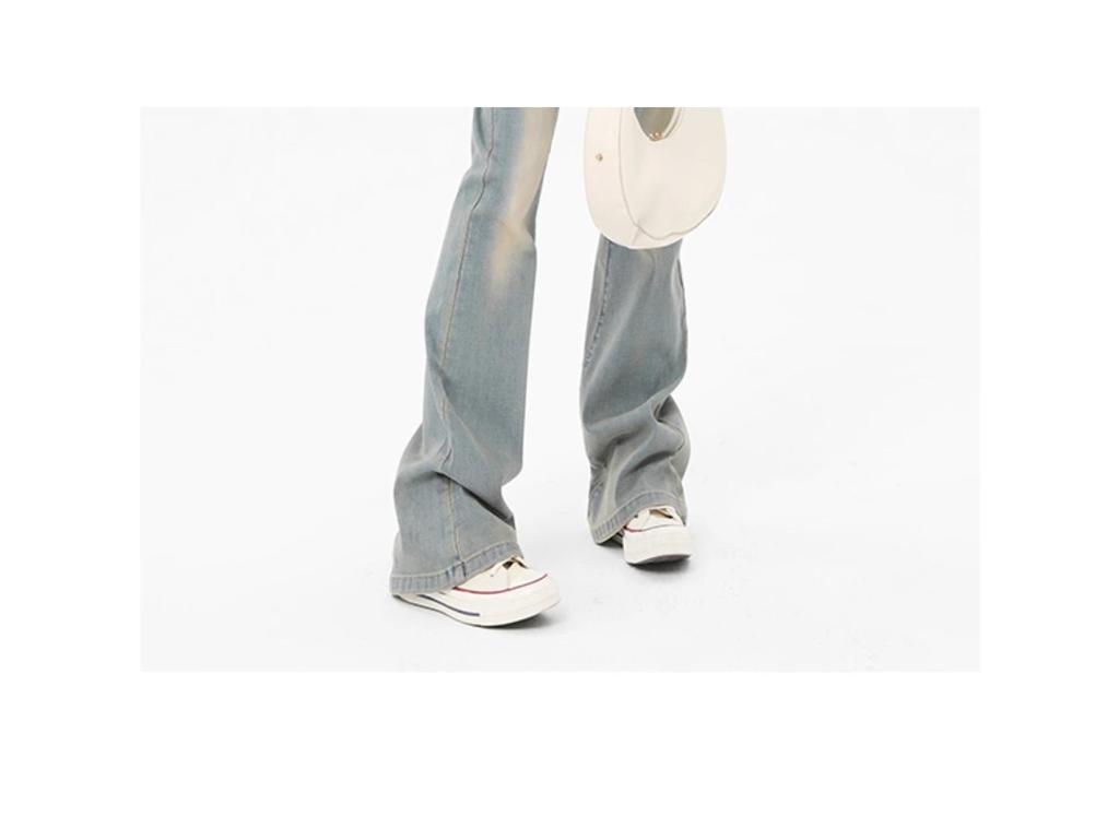 Mist Blue Women's 2024 Slim-Fit Micro-Flared Jeans – Retro Petite for Spring & Autumn