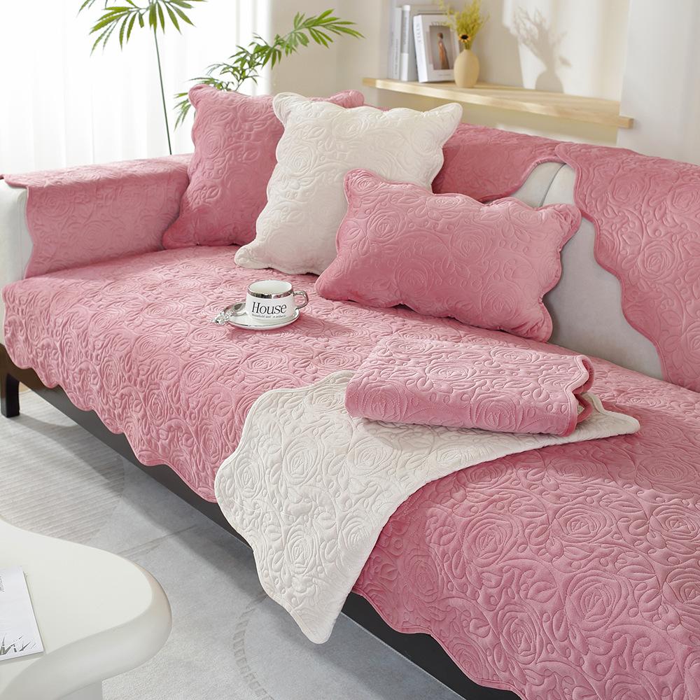 Dutch Velvet Rose Embroidery Solid Color Sofa Cushion Simple And Modern Combination All-Inclusive Universal Sofa Cover Skin-Friendly And Non-Slip