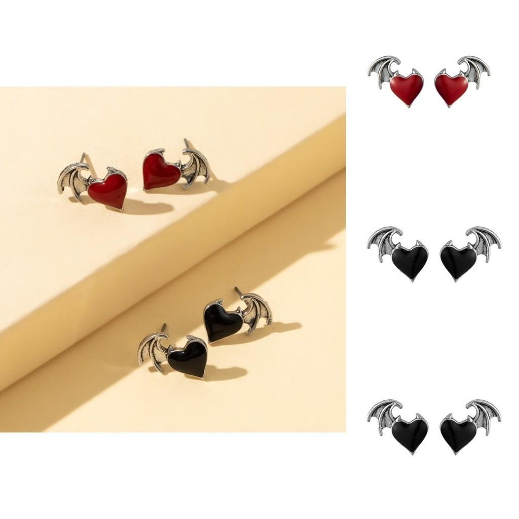 Wing Modern Alloy Heart Earrings For Women In Red And Black Summer 2022