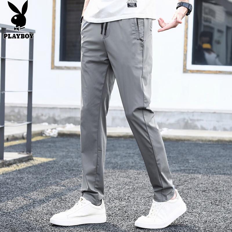PLAYBOY Men's Ice Silk Loose Straight Casual Pants