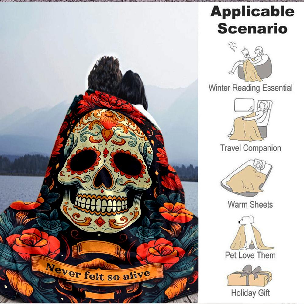 1Pc Sugar Skull Celebration Blanket Soft And Comfortable Casual Warm Camping Travel Christmas Halloween Xmas Gift M924147
