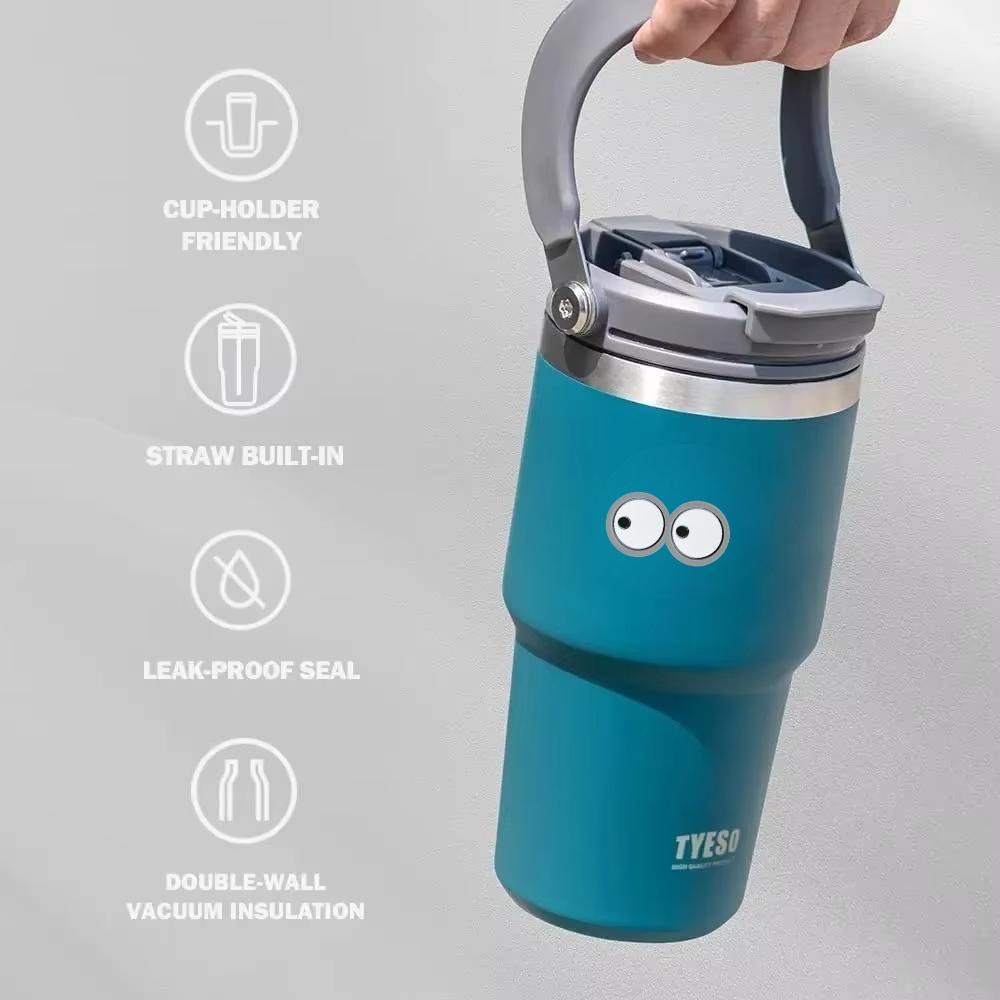 Tyeso 1050ML Big Capacity Travel Mug Vacuum Cup Stainless Steel Coffee Cup Cold Hot Double-layer Insulated Cup Tumbler with Eye Sticker