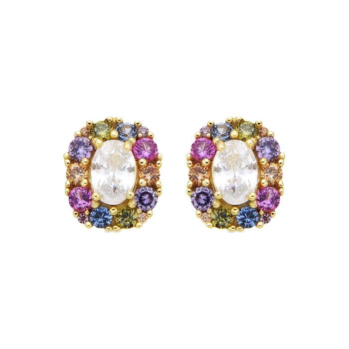 Boucles d'oreilles - LUXENTER - Mezay - Argent 925 - Or jaune 18k - Zircon multicolore