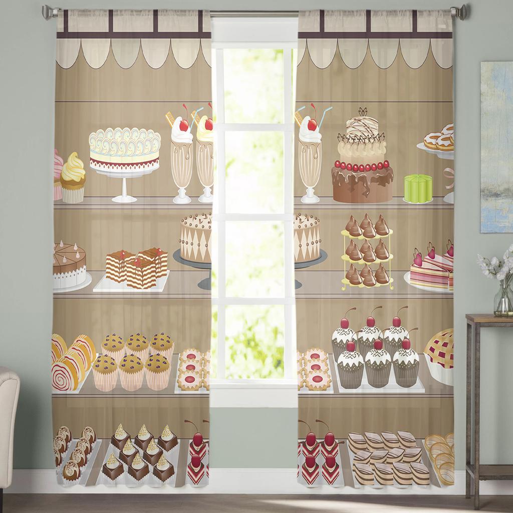 Dessert Cake Bread Modern Tulle Curtains Sheer Window Drapes For Living Room Bedroom Kitchen Home Decor