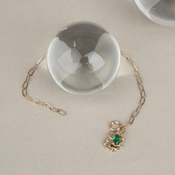 Rough Piece Emerald Oval Chain Bracelet