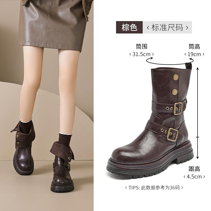 Augustine Martin boots new winter platform retro medium tube short boots trousers western knight boots 34
