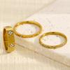 Gold-Plated Diamond-Inlaid Stainless Steel Cross Ring Set: Three-Piece Light Luxury Design with Single Row Stackable Flower Rings.