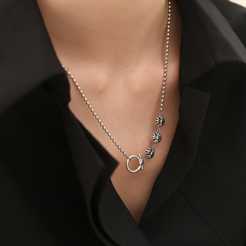 Retro old cross round bead necklace women's trend unique simple versatile Thai collarbone chain