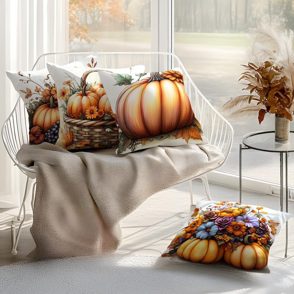 Autumn Flowers Pumpkin Pillowcase Printed Polyester 45X45Cm Throw Pillowcover Decorative Sofa Cushion Pillowslip Home Decor