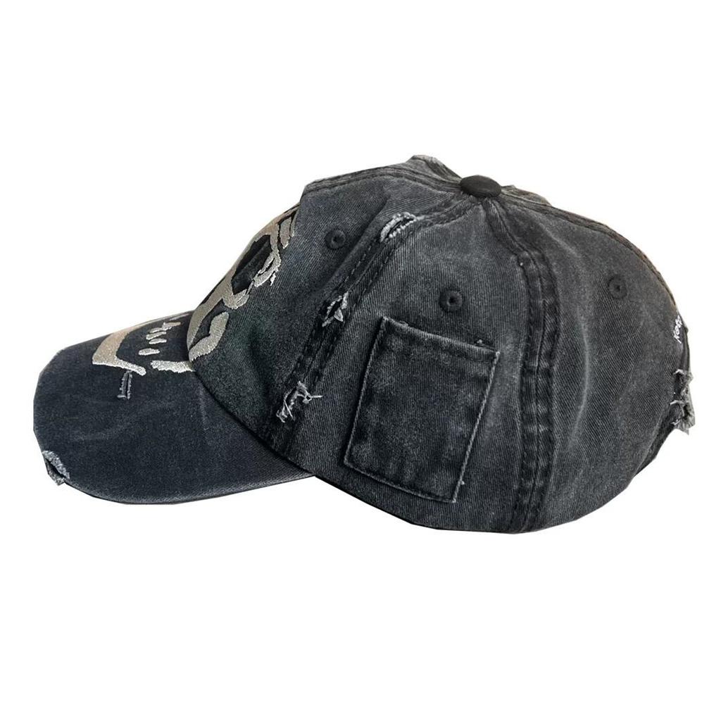 Skull Embroidery Washed Distressed Vintage Baseball Cap Man Woman Ripped Hole Hip Hop Punk Hat