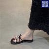 Silver slippers women's summer wear 2025 new Korean version French fairy flat-bottomed holiday seaside sandals
