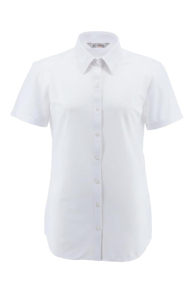 Blouse Dress Shirt Completely Stretch Super Quick Drying Neat Recruitment Office Short Sleeve Plain White Regular Collar Size 15 [i-Shirt] i-Shirt