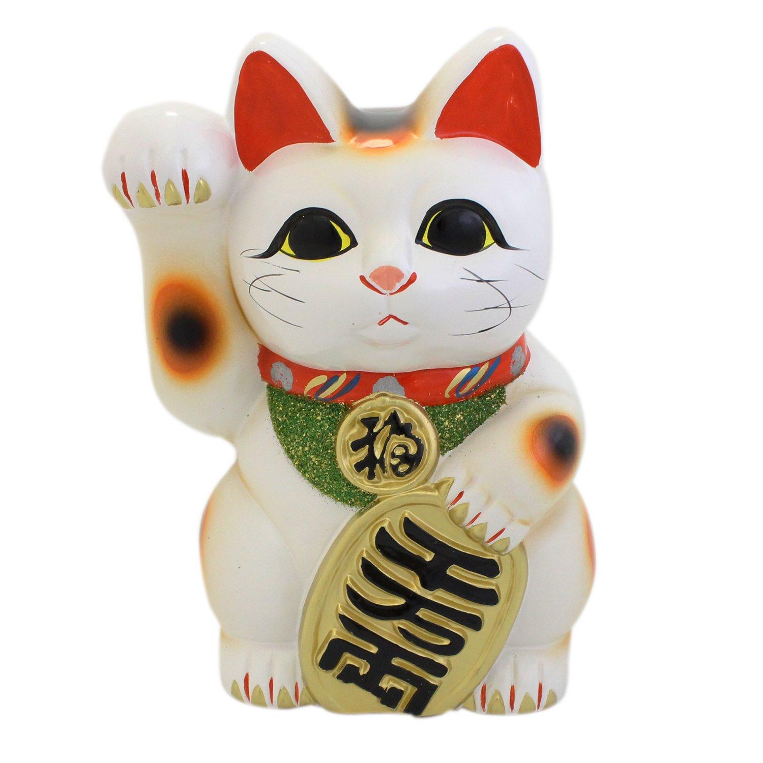 

Castle Enterprise New Good Luck, Japanese-Made Maneki-neko (Tokoname Ware) 7-inch Right, White