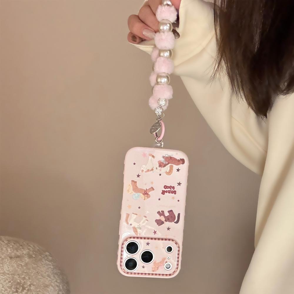 Cute Pink Pony Phone Case for IPhone 16, IPhone 17 Pro Max, and IPhone 14 with A Chain