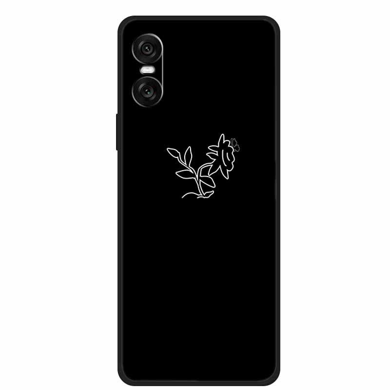 Compatible Sony 10 VI 2024 Phone Case - Black TPU with Hollow Simple Lines Design