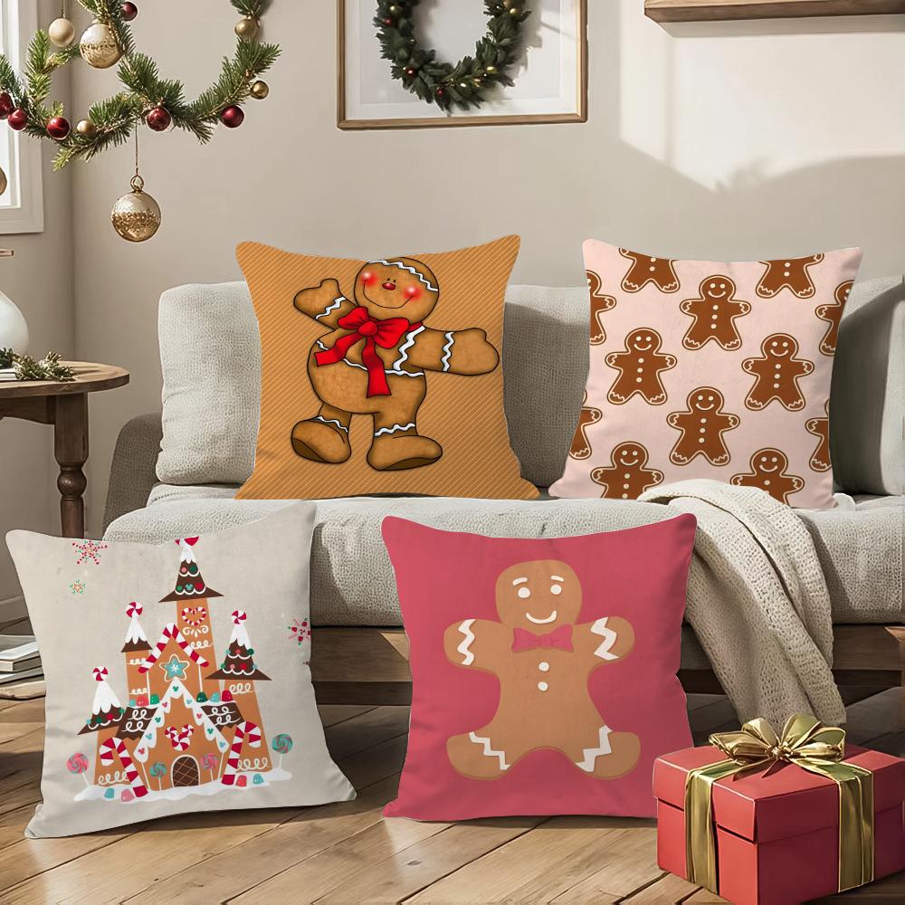 Cute Cartoon Gingerbread Man Prints Pillow Case Sofa Living Room Bedroom Headboard Backrest Cushion Square Cushion