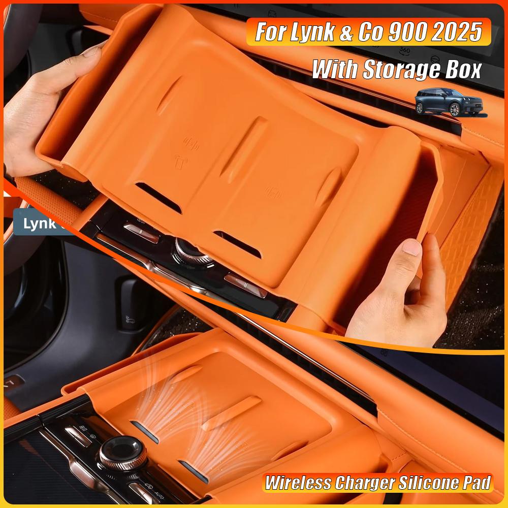 Center Console Wireless Charger Silicone Pad with Storage Box for Lynk & Co 900 2026 Dustproof Anti-scratch Protective Mat