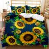 Sunflower Duvet Cover Set King/Queen Size Print Decor Botanical Plants Yellow Floral Comforter Cover Black Polyester Quilt Cover