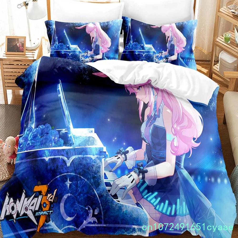 3D Anime Honkai Impact 3rd Pościel Z nadrukiem Dekoracyjny Zestaw 2/3 szt. Poszewka na kołdrę Pościel Pokrowiec na kołdrę Domowy Dla dorosłych Dziecka Nastolatka