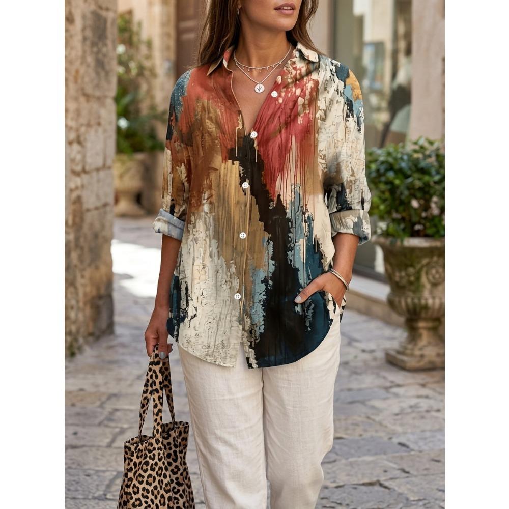 Women's fashionable painted printed lapel shirt