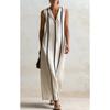 Popular summer European and American style V-neck cotton and linen dress, sleeveless loose long straight skirt