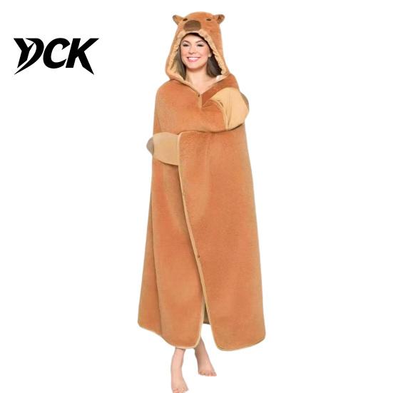 Langarm-Plüschdecke Tier-Tragbarer Hoodie für Damen, Übergroßes Flanell-Sweatshirt Weiche Loungewear-Decke, Knopfleiste Cosplay-Umhang Nachtwäsche