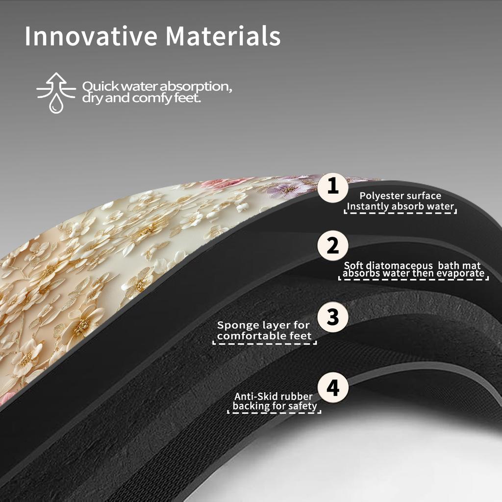 Flower Bathroom Bath Mat Non-slip Foot Mats Absorbent Quick Dry Shower Rugs Toilet Carpet Doormat Washable