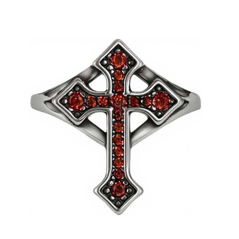 Gothic Spice Girl Red Enamel Zircon Cross Tide Opening Ring Sweet Cool Dark Premium Ring