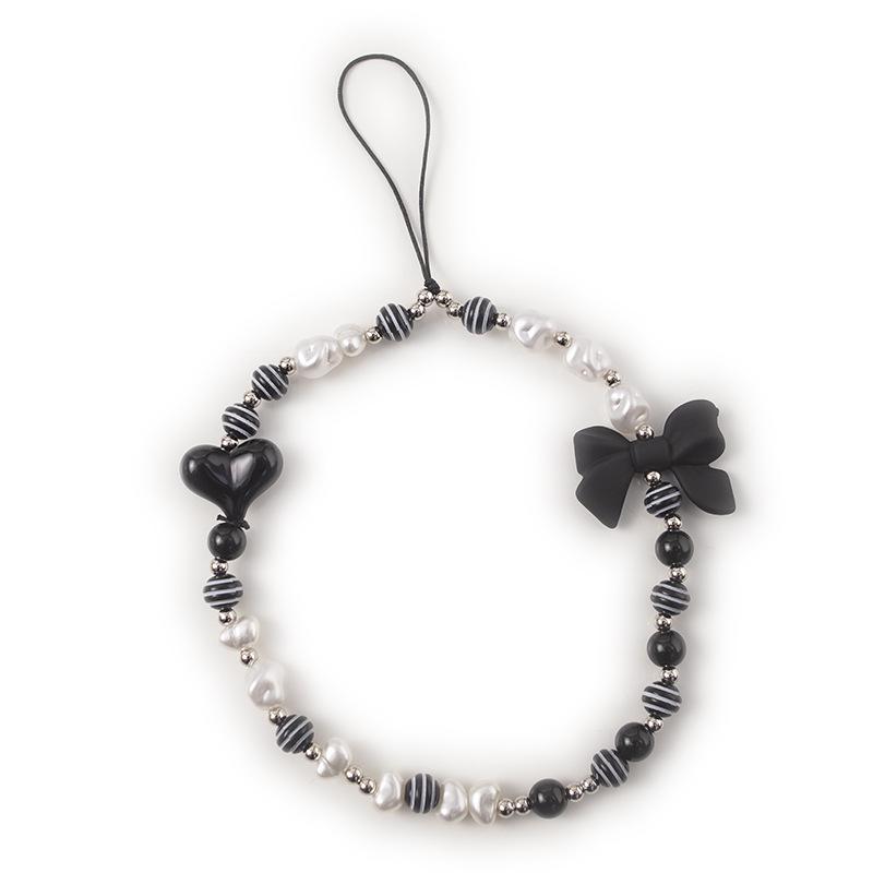Stylish Anti-Fall Pearl Phone Chain: Short, Single Buckle Durable Wrist Strap with Heart Charm
