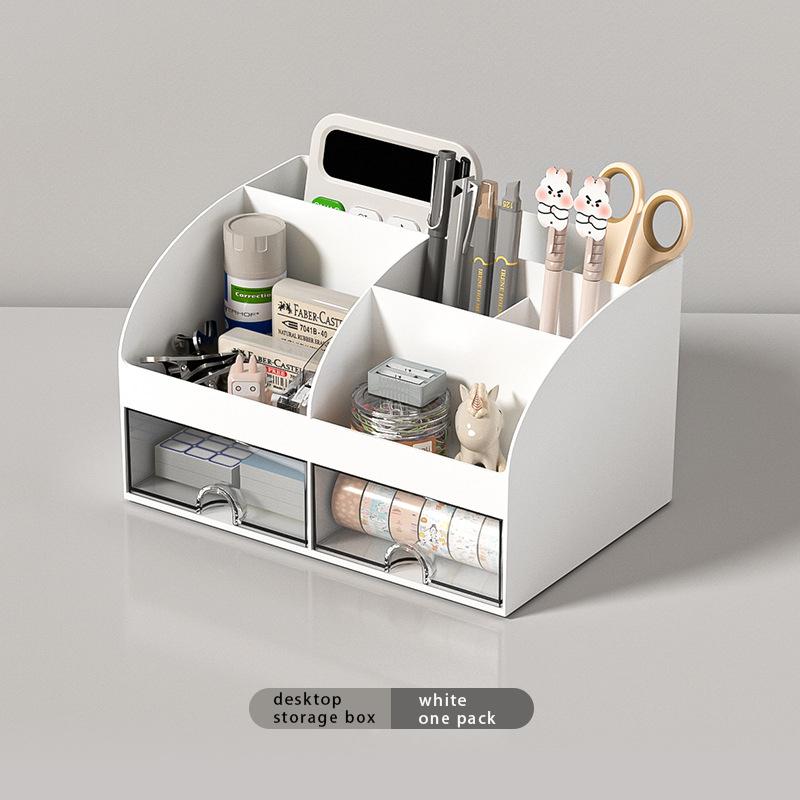 Desktop Transparent Cosmetics Storage Box Desktop Organizer with Drawers Pen Holder Stationary Storage Rack for Office Desks