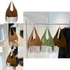 Borsa a Spalla Tote in Camoscio Vintage con Design a Frange e Colore Solido per Uso Quotidiano