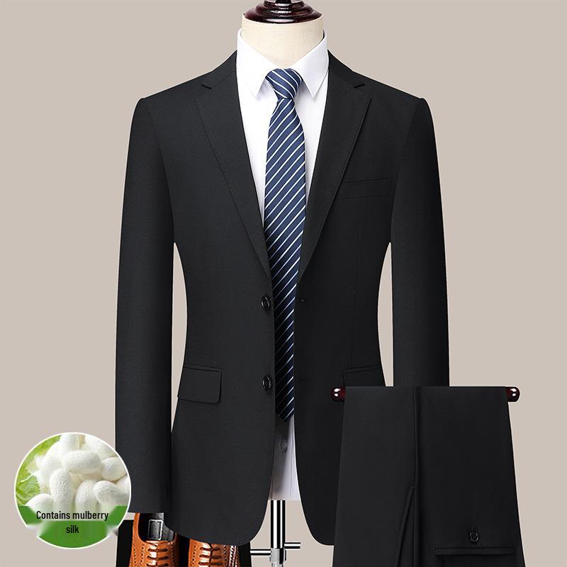 

Men s Business Casual Mulberry Silk Suit Set for Professionals XL чёрный