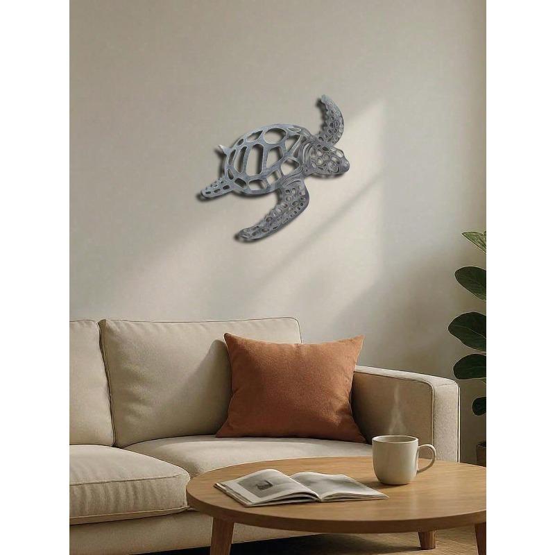 Metalowa Sztuka Ścienna Żółw Morski Dekoracja Nadmorska Akcent Domowy o Morskim Motywie Wzór Wycinany Wiszący na Ścianę do Salonu Sypialni Łazienki Prezent