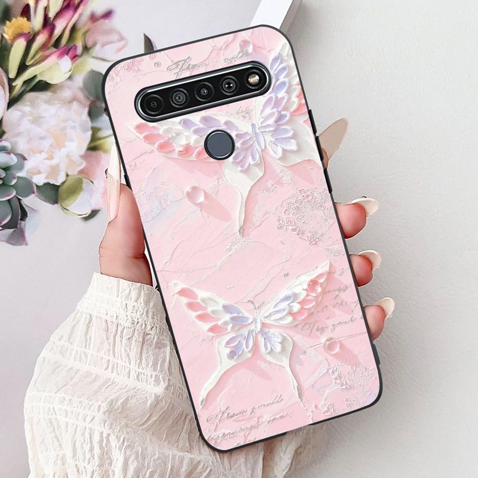 For LG K41S K51S 2020 Elegant Floral Cat Printed Phone Case For LG K41S K51S LM-K410 LM-K510 Black Silicone Soft Cases