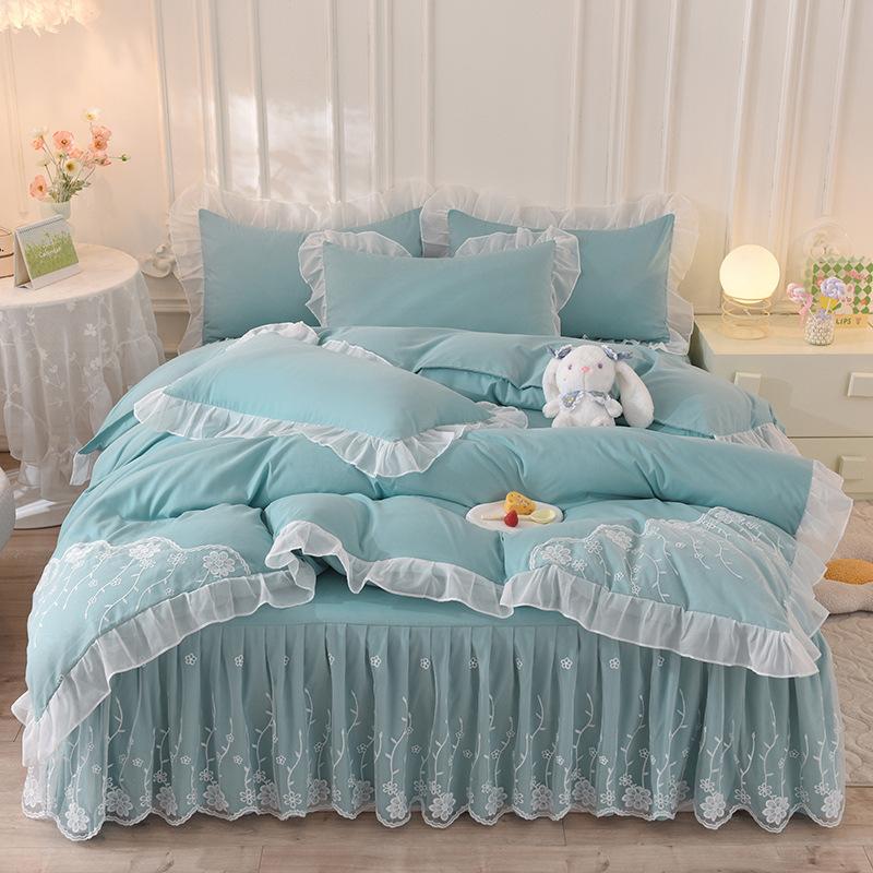 

Принцесса Ветер Постиранный Хлопок Четырехсекционный Шифон Кружевной Покрывало Кровать Юбка Постельное Белье 1.5m bed