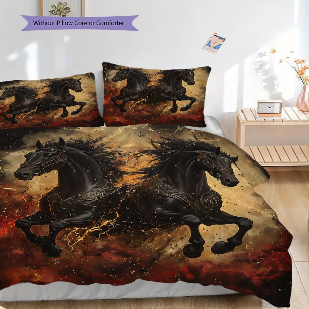 Set Copripiumino Trapuntato con Motivo a Cavalli Federa Decorazione per la Casa Regalo di Compleanno (1 * copripiumino + 2 * federa, senza nucleo)