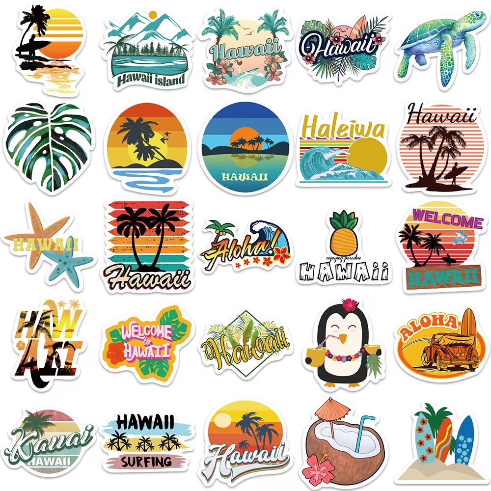 50PCS Hawaiian Summer Graffiti Stickers Vacation Style Cartoon DIY Guitar Phone Laptop Suitcase Water Cup Skateboard Decals