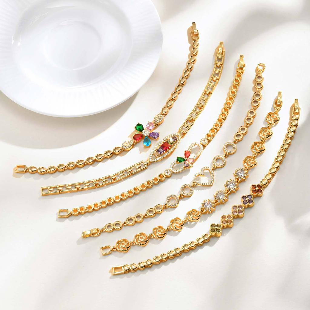 Elegant Luxury Flower Copper Bracelet Women'S Color Zircon Multi-Style Jewelry Accessories Bracelet Fashion Pbr-266