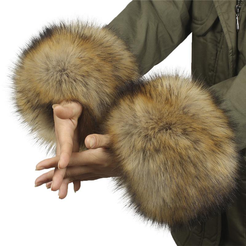 Frauen Kunstpelz Plüsch Manschette Hand Armwärmer flauschig weiche Handgelenk Band Handschuhe Winter