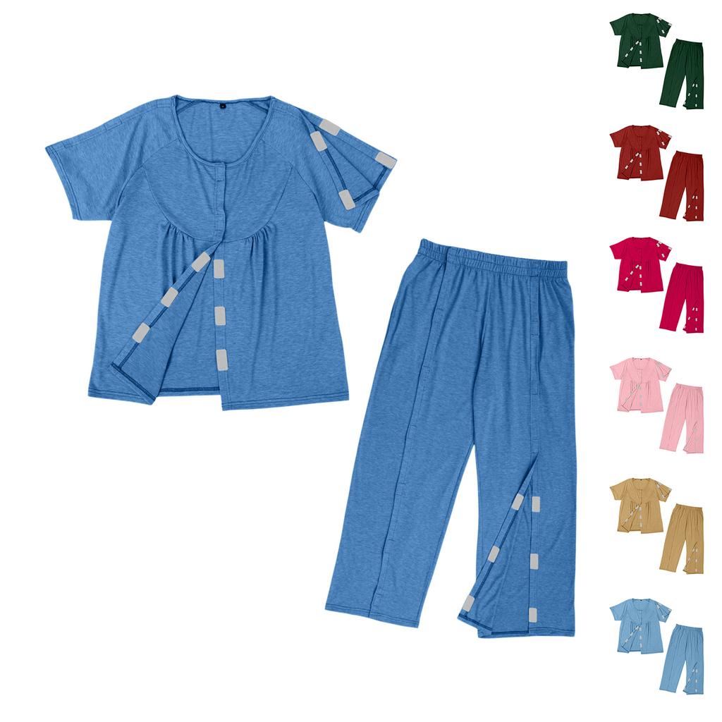 Unisex Patientenkleidungsset Einfach anzuziehen Krankenhaus-Pyjama Geeignet für bettlägerige ältere Patienten mit Brüchen Bequeme medizinische Kleidung