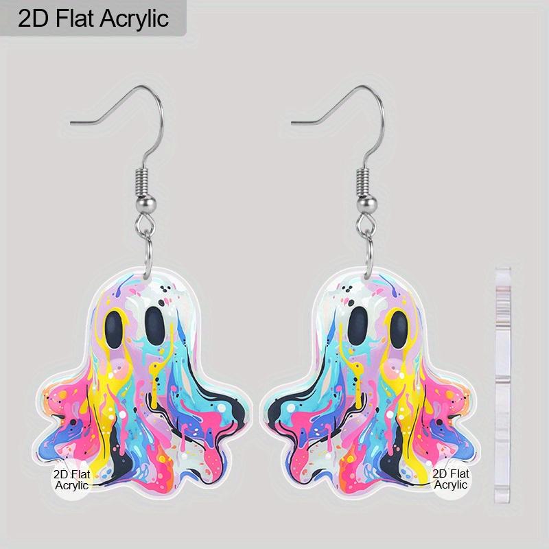 

Плоские 2D серьги-привидения на Хэллоуин для женщин, милые мультяшные серьги-подвески в виде привидений из акрила, забавные жуткие серьги, украшения на тему Хэллоуина с надписью BOO