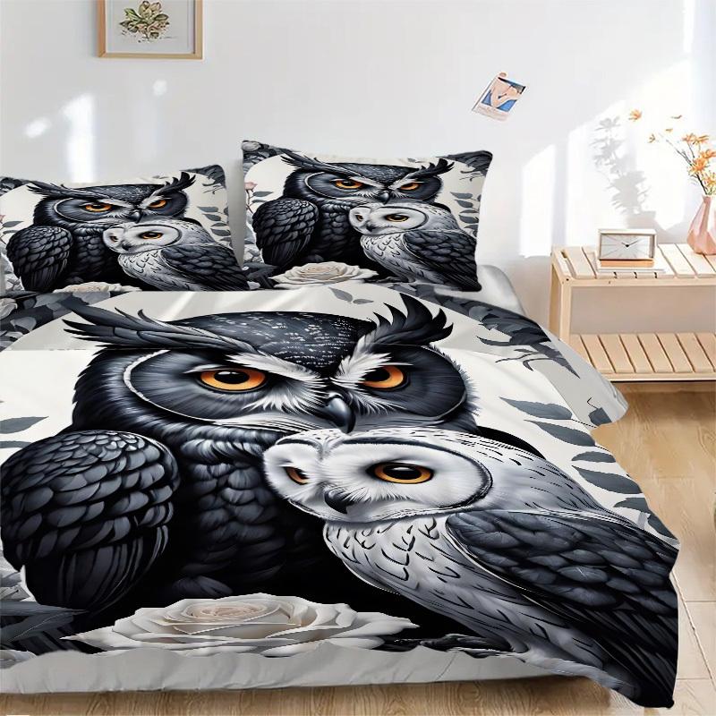 3pcs Owl Art Print Duvet Cover Set - Machine Washable, Includes 1 Cover and 2 Pillowcases, No Core Included yy251013124