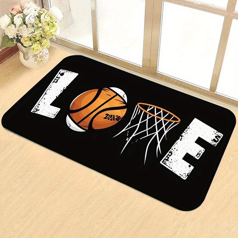 Basketbal Letterprint Flanellen Vloerkleed, Polyester Antislip Tapijt voor Slaapkamer Woonkamer Keuken Wasruimte Badkamer Jaarrond Gebruik 40x60cm