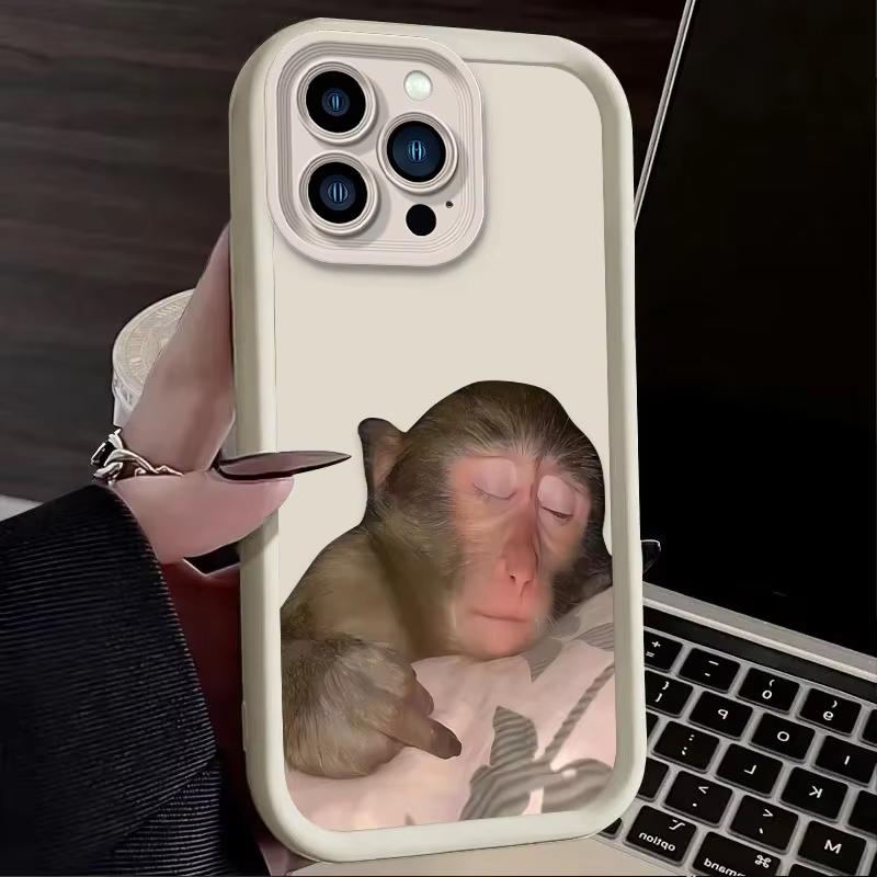 Funny Sleeping Monkey Lovely Phone Case For iPhone 16 15 14 13 12 11 Pro Max XS Max XR 7 8 Plus Shockproof Silicone Back Cover