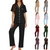 Women's Fashionable Loose-Fit Loungewear Short-Sleeve Cardigan Collared Pajama Set